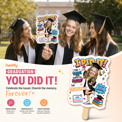 Personalized I Did It Next Stop World Domination Custom Shape Photo Hand Fan, Graduation Fan with Photo & Name