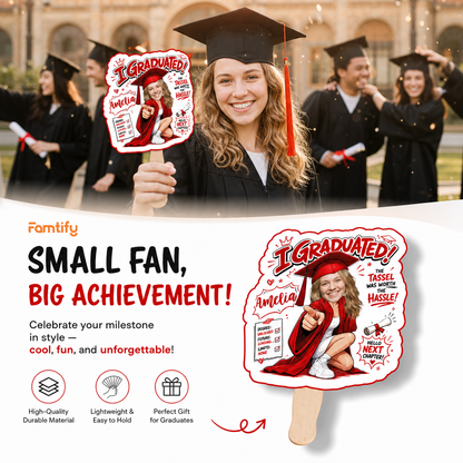 Personalized I Graduated Custom Shape Photo Hand Fan, Graduation Fan with Photo & Name