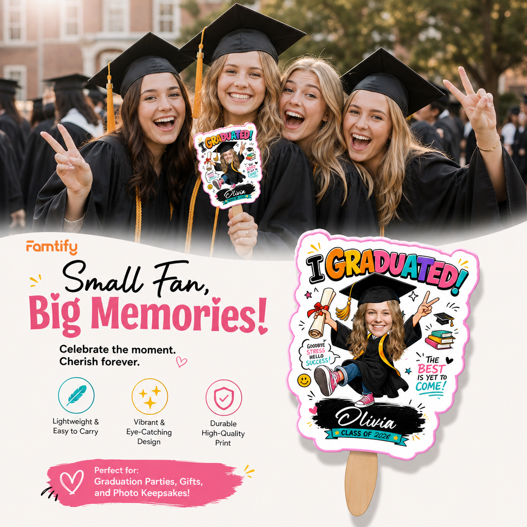 I Graduated Custom Name Custom Shape Hand Fan Graduation Party Fan
