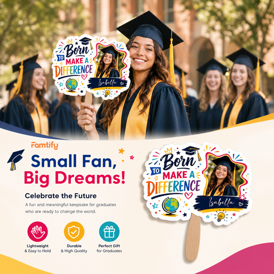Born to Make a Difference Custom Shape Photo Hand Fan with Photo, Name Graduation Party Fan
