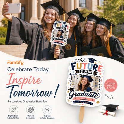 The Future Is Mine Custom Shape Photo Hand Fan with Photo, Name Graduation Party Fan