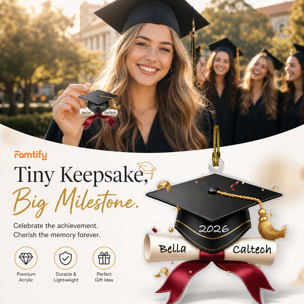 Personalized Graduation Cap and Bow Acrylic Ornament – Graduation Keepsake