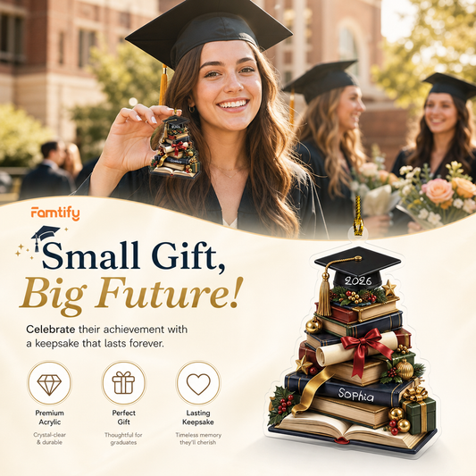Graduation Book Tree and Cap Acrylic Ornament - Graduation Keepsake
