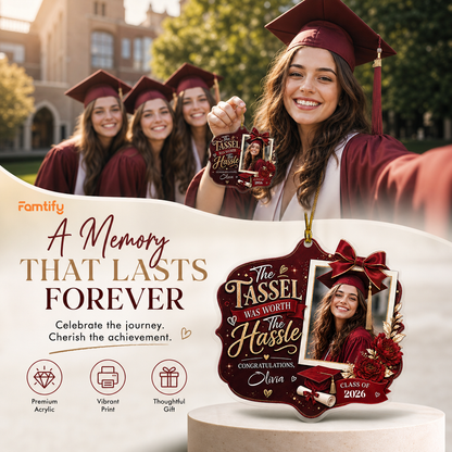 Personalized The Tassel Was Worth the Hassle Red Graduation Acrylic Ornament – Graduation Keepsake