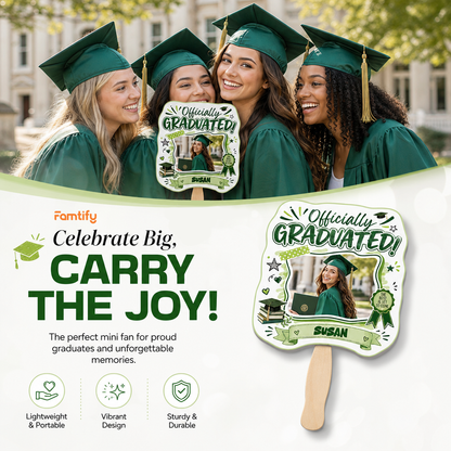 Personalized Officially Graduated Custom Shape Photo Hand Fan with Photo, Name Graduation Party Fan