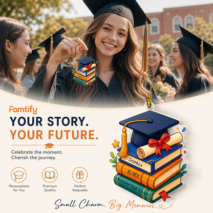 Personalized Graduation Cap and Book Name and Year Acrylic Ornament