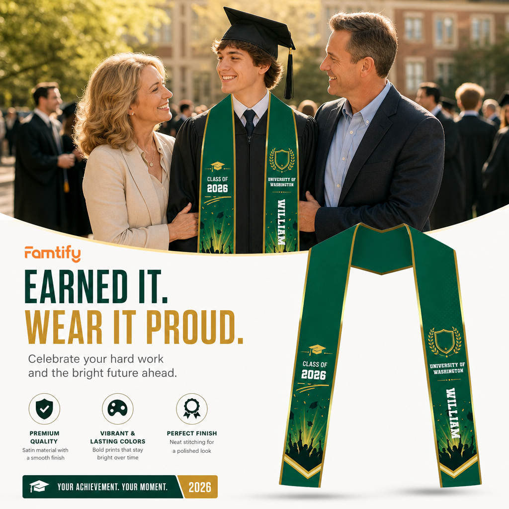 Personalized Green Graduation Stole with Graduation Cap – Custom Name