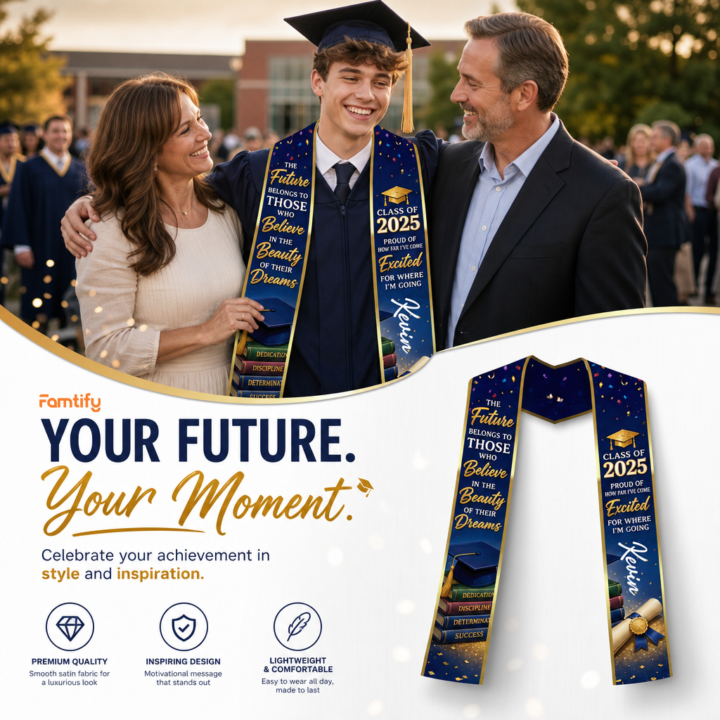 Personalized Proud of How Far I've Come Excited for Where I'm Going Graduation Stole – Custom Photo and Name