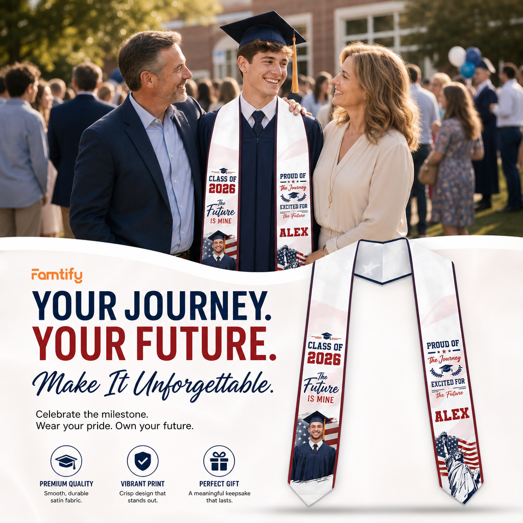 Personalized Proud of the Journey Excited for the Future Graduation Stole – Custom Photo and Name