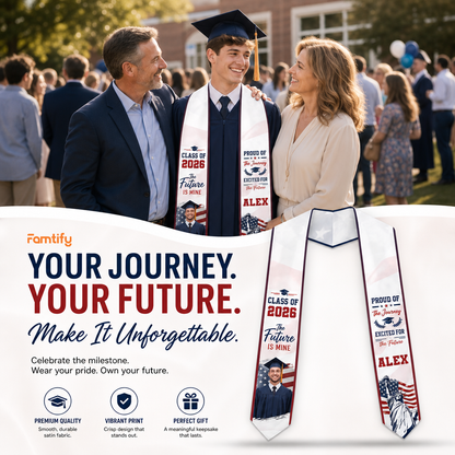 Personalized Proud of the Journey Excited for the Future Graduation Stole – Custom Photo and Name