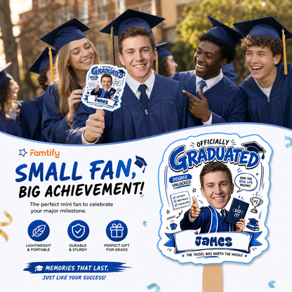 Officially Graduated Custom Shape Photo Hand Fan with Photo, Name Graduation Party Fan