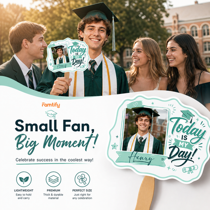 Personalized Today Is My Day Green Custom Shape Photo Hand Fan, Graduation Fan with Photo & Name