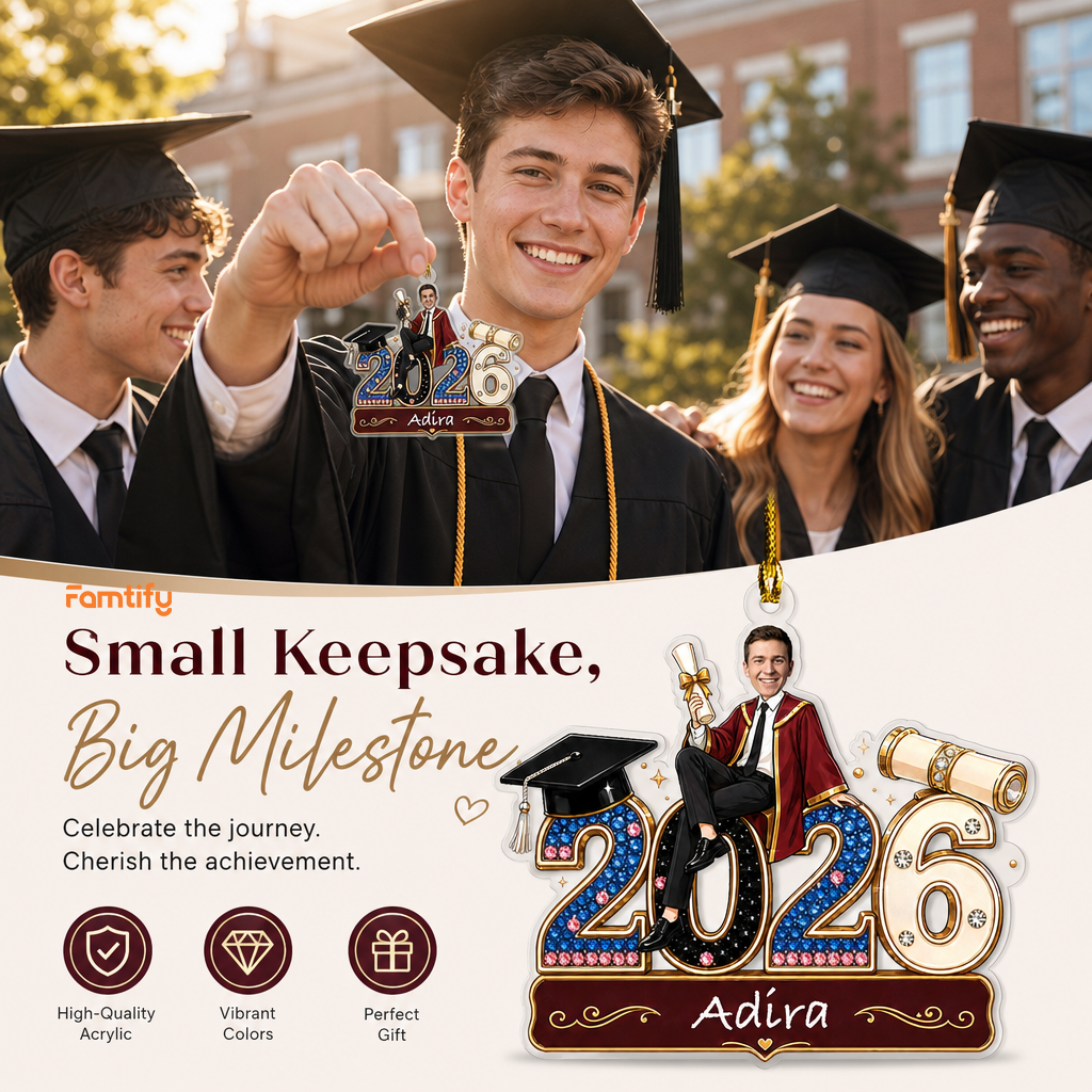 Personalized Class of 2026 Boy Photo Acrylic Ornament – Custom Graduation Keepsake