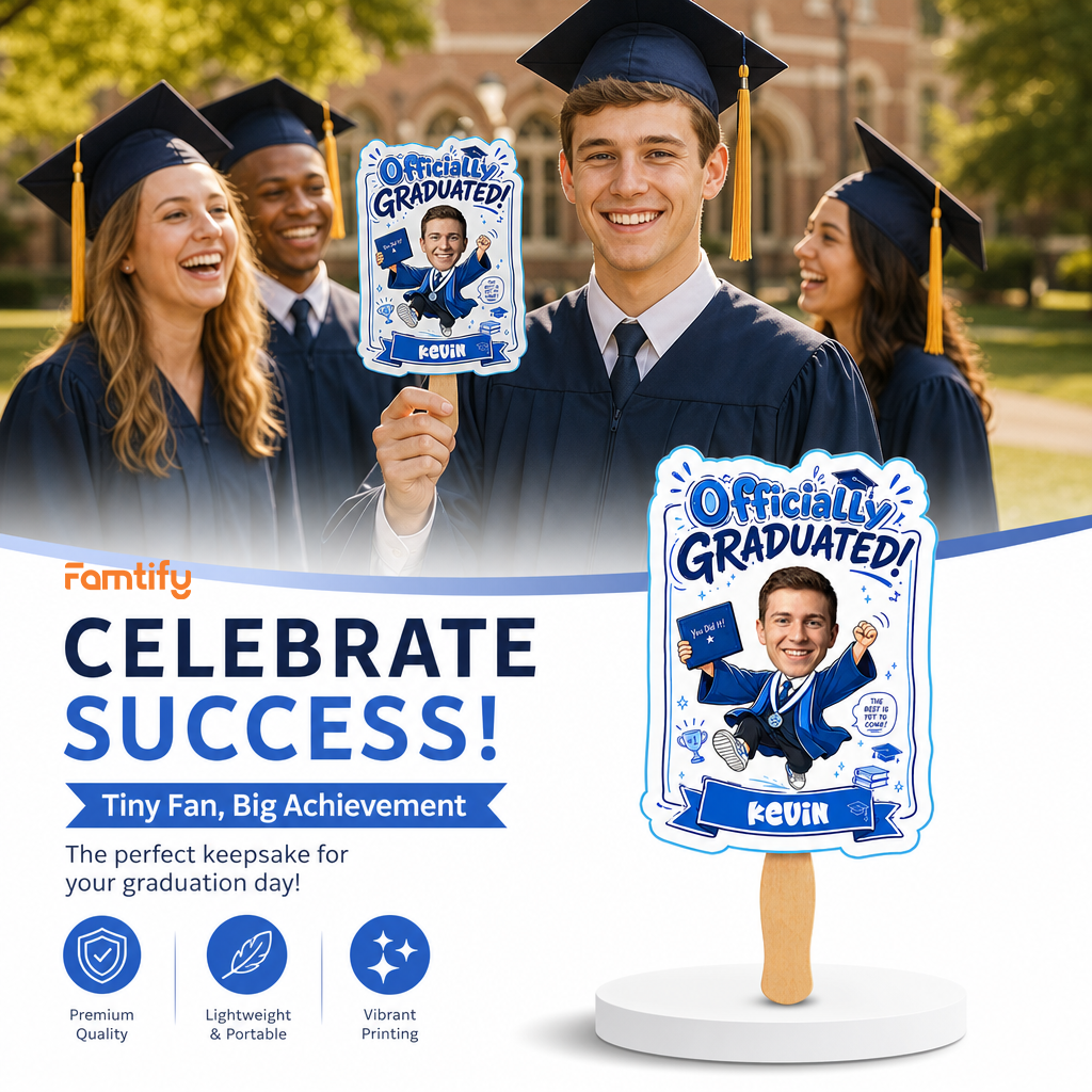 Personalized Officially Graduated Custom Shape Photo Hand Fan, Graduation Fan with Photo & Name
