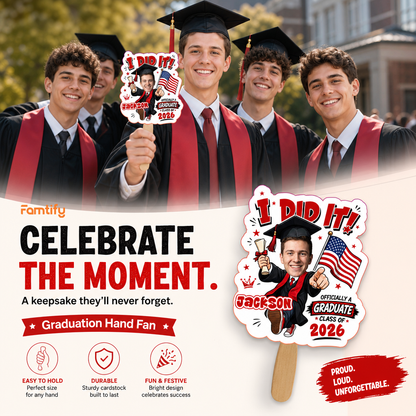 I Did It Officially a Graduate Custom Shape Photo Hand Fan with Photo, Name Graduation Party Fan