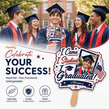 I Came I Studied I Graduated Custom Shape Photo Hand Fan with Photo, Name Graduation Party Fan
