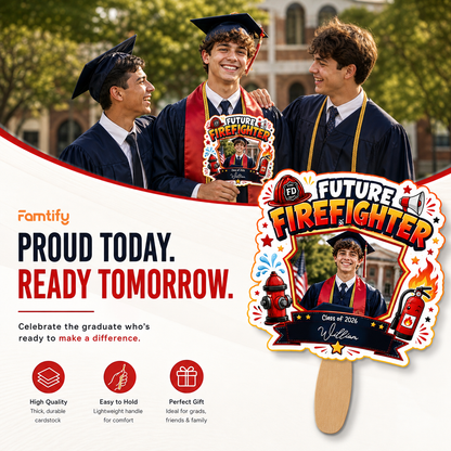 Personalized Future Firefighter Custom Shape Photo Hand Fan, Graduation Fan with Photo & Name