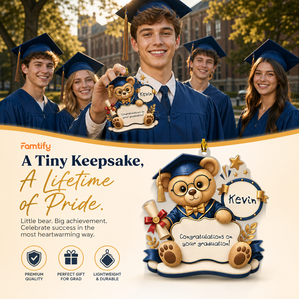 Personalized Graduation Teddy Bear Acrylic Ornament with Name