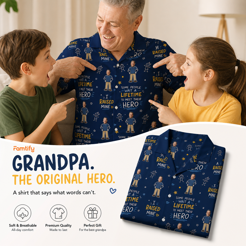 I Raised Mine Custom Photo Hawaiian Shirt – Personalized Father's Day Gift for Grandpa | Tropical Fishing & Family Vacation Shirt