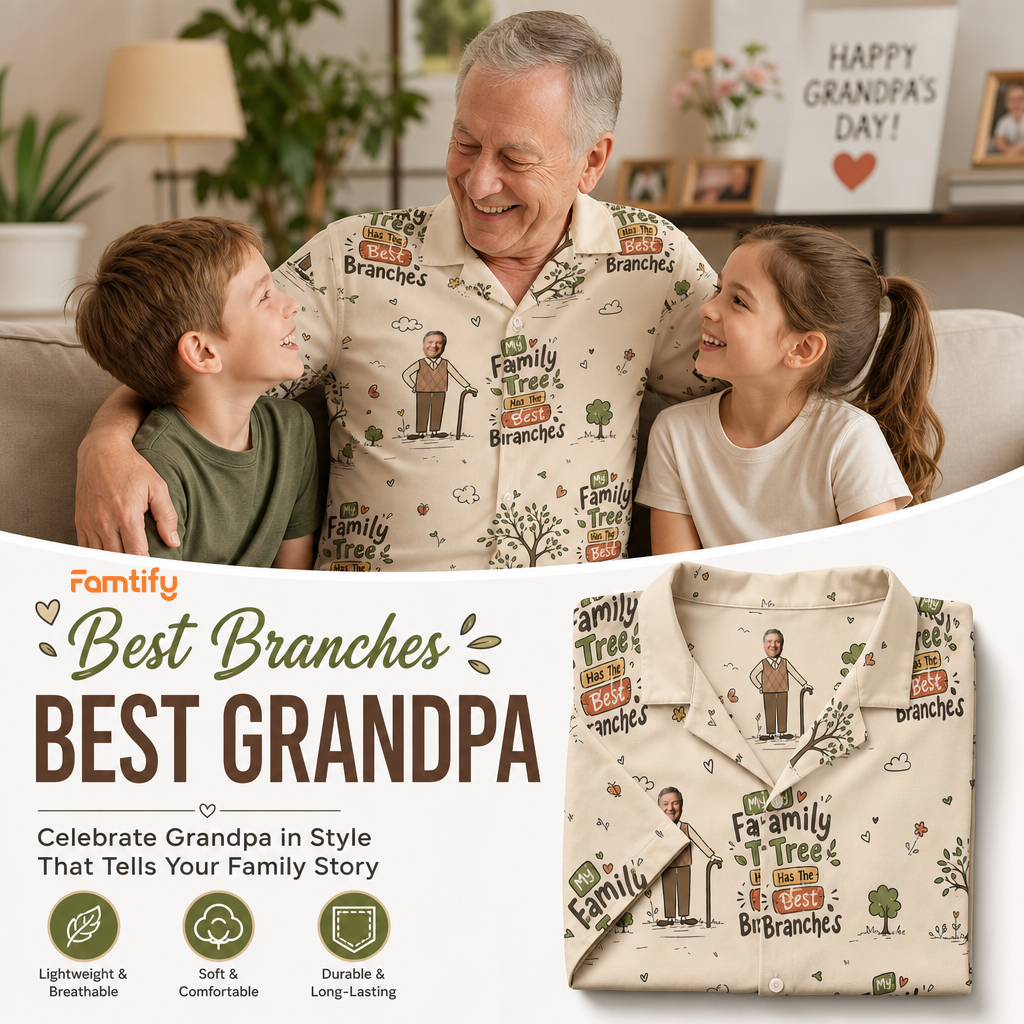My Family Tree Has The Best Branches Custom Photo Hawaiian Shirt – Personalized Father's Day Gift for Grandpa | Tropical Family Vacation Shirt