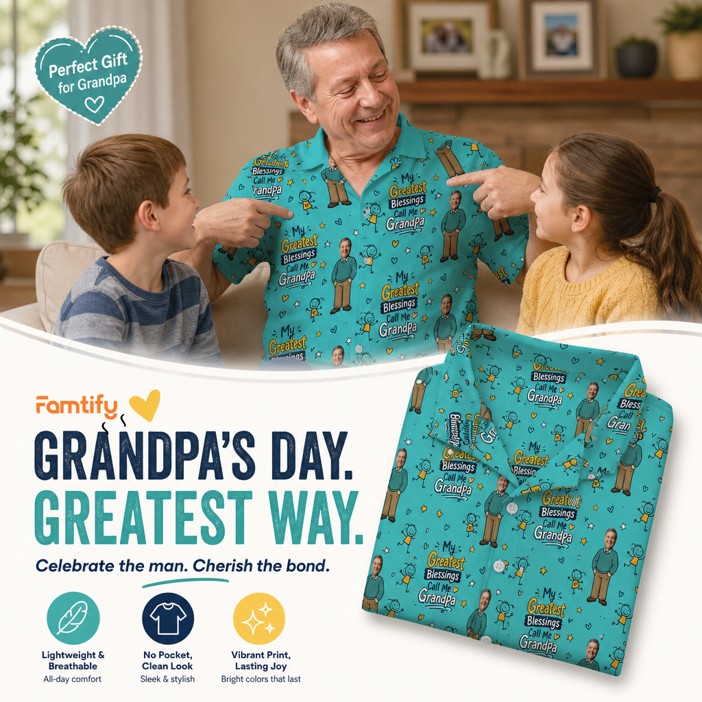 My Greatest Blessings Call Me Grandpa Custom Photo Hawaiian Shirt – Personalized Father's Day Gift for Grandpa | Tropical Family Vacation Shirt