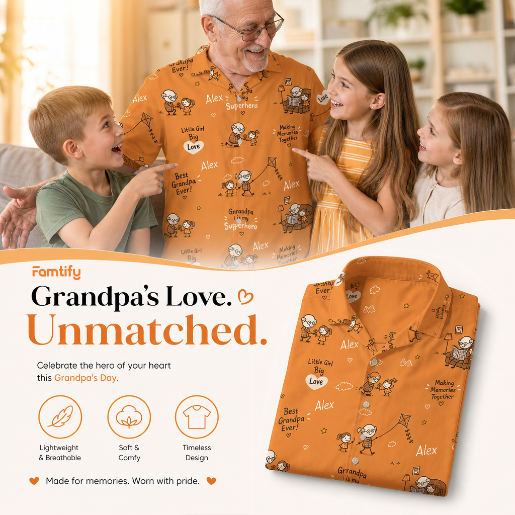 Little Girl Big Love Grandpa Custom Name Hawaiian Shirt – Personalized Tropical Gift for Grandpa