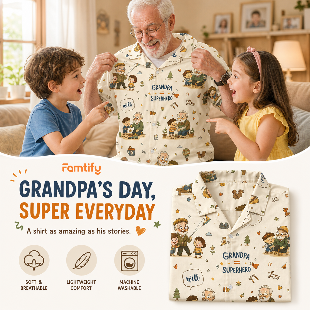 Grandpa Super Hero Custom Name Hawaiian Shirt – Personalized Tropical Gift for Grandpa