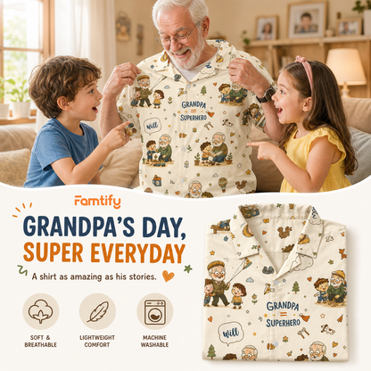 Grandpa Super Hero Custom Name Hawaiian Shirt – Personalized Tropical Gift for Grandpa