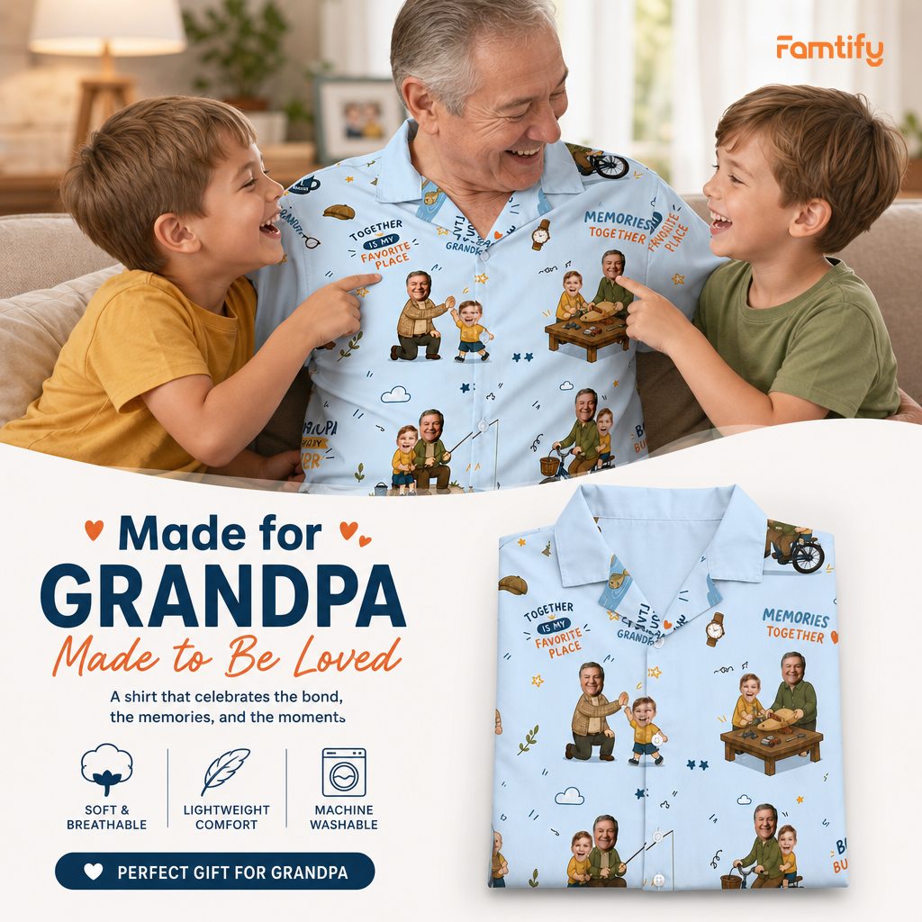 Love You Grandpa Custom Photo Hawaiian Shirt – Personalized Tropical Gift for Grandpa