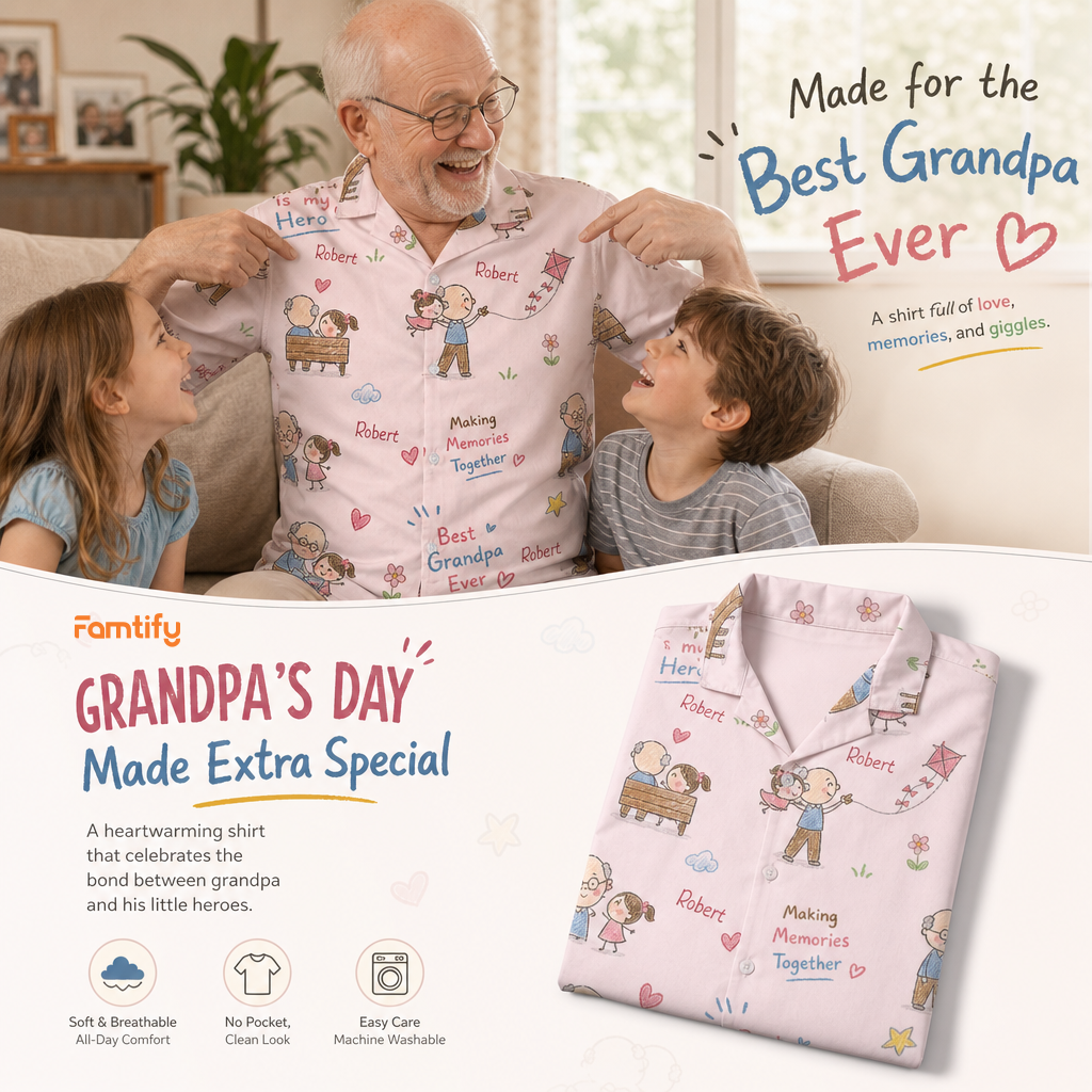 Making Memories Together Grandpa Custom Photo Hawaiian Shirt – Personalized Tropical Gift for Grandpa