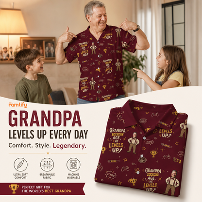 Grandpa Doesn't Age He Levels Up Hawaiian Shirt – Personalized Tropical Gift for Grandpa