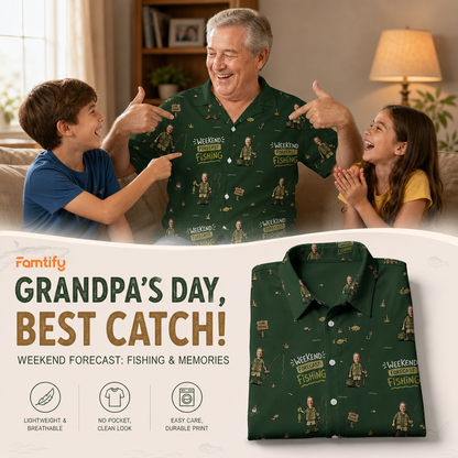 Grandpa Super Hero Custom Photo Hawaiian Shirt – Personalized Father’s Day Gift for Grandpa | Weekend Fishing & Tropical Summer Shirt