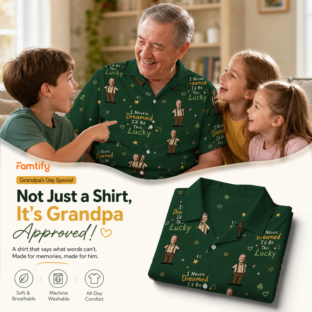I Never Dreamed I'd Be This Lucky Custom Photo Hawaiian Shirt – Personalized Father's Day Gift for Grandpa | Tropical Weekend Fishing Shirt