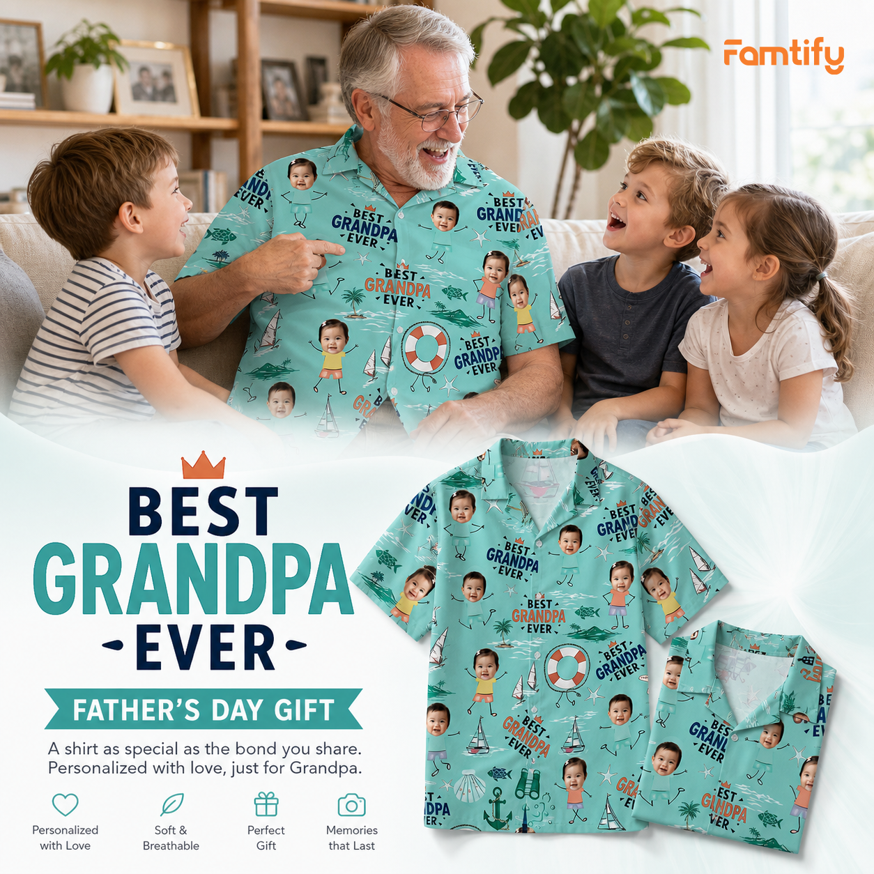 Personalized Hawaiian Shirt for Grandpa – “Best Grandpa Ever” Custom Gift