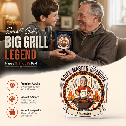 Personalized Grill Master Grandpa Acrylic Plaque - Custom Photo BBQ Gift