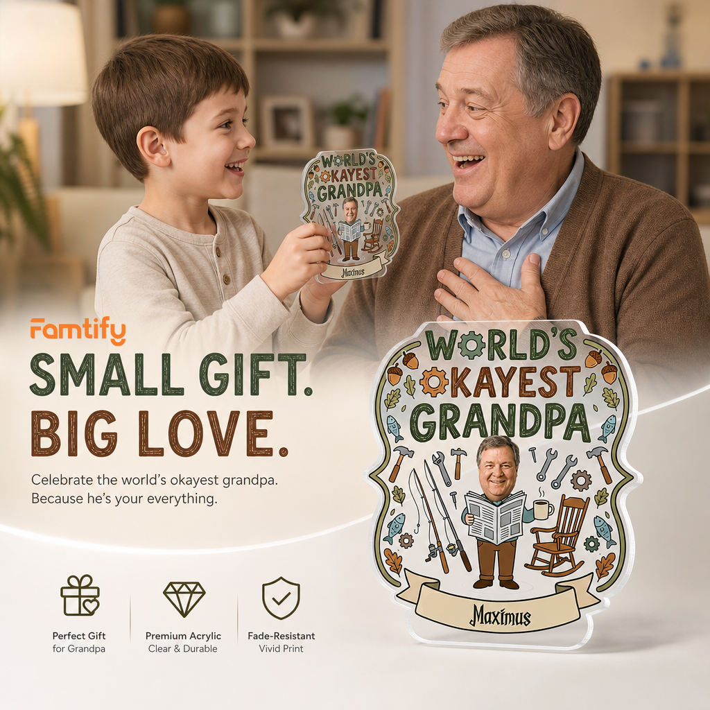 Personalized Worlds Okayest Grandpa Acrylic Plaque - Funny Custom Photo Gift