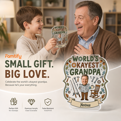 Personalized Worlds Okayest Grandpa Acrylic Plaque - Funny Custom Photo Gift