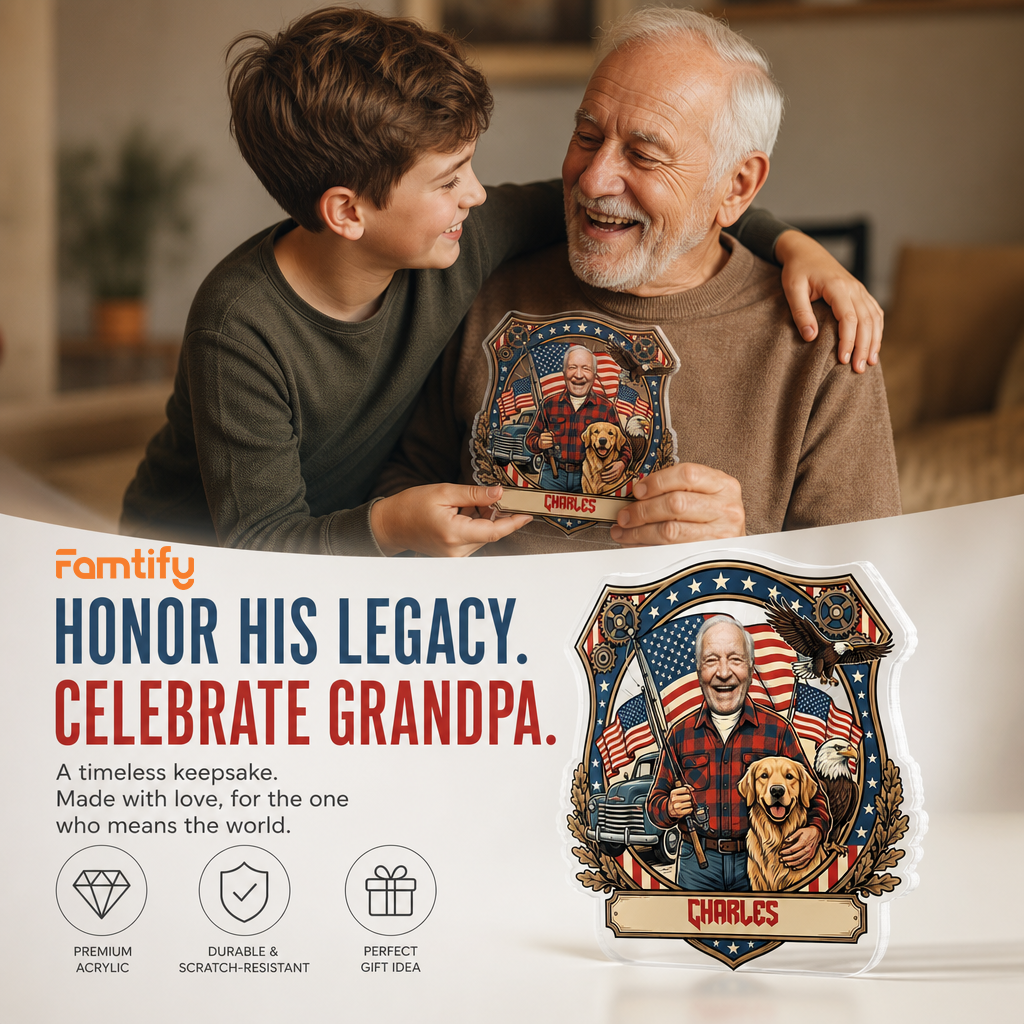 Custom Name and Photo Grandpa With Dog Acrylic Plaque – Personalized Photo Gift for Grandpa