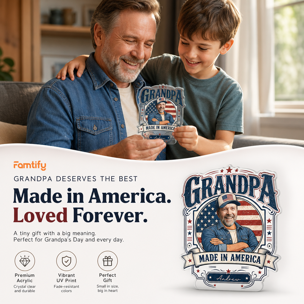 Personalized Grandpa Made In America Acrylic Plaque - Custom Photo Gift
