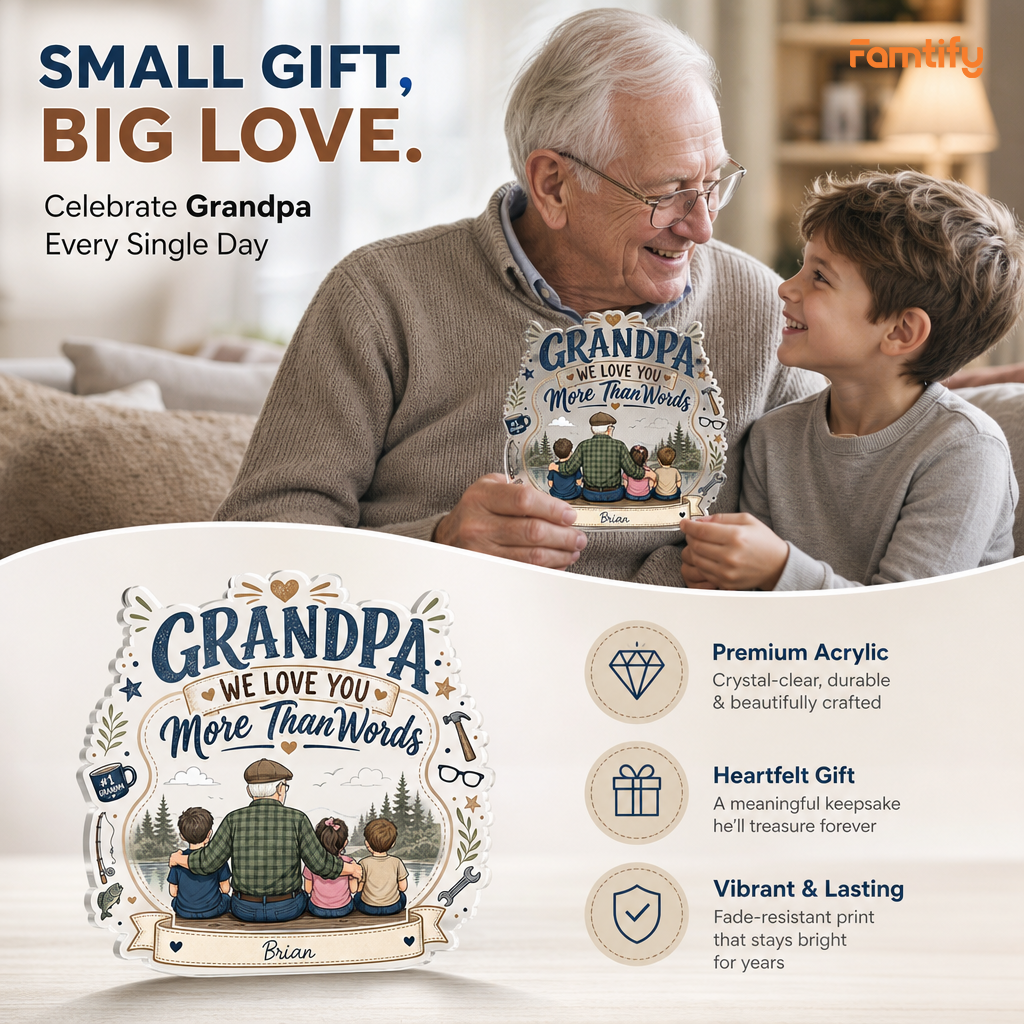 Personalized Grandpa I Love You More Than Words Acrylic Plaque - Custom Photo Gift