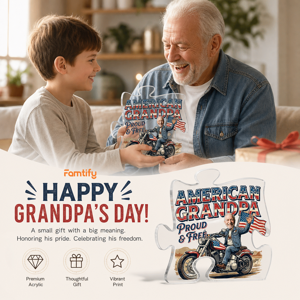 American Grandpa Proud and Free Acrylic Plaque - Patriotic Gift for Grandpa