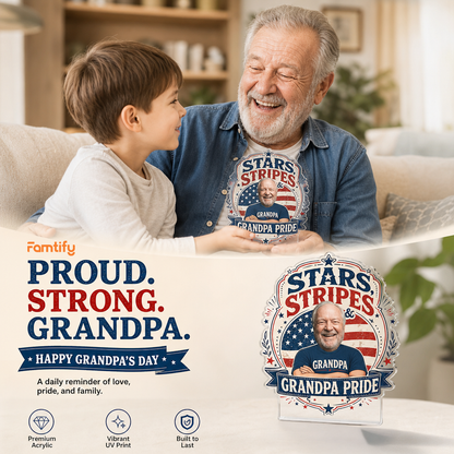 Stars Stripes Grandpa Pride Acrylic Plaque – Personalized Photo Gift for Grandpa