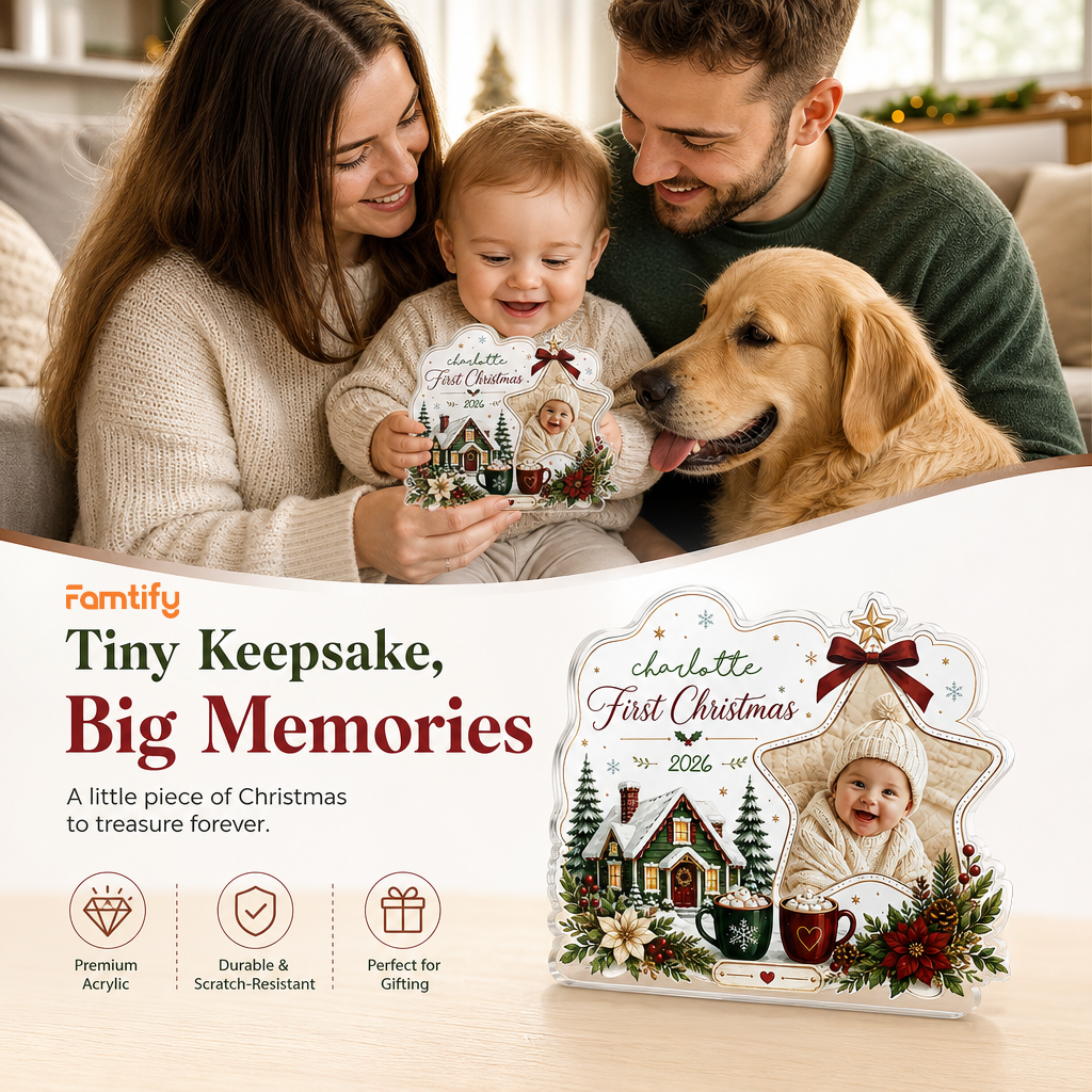 Personalized First Christmas Acrylic Plaque, Custom Name Christmas Keepsake Gift