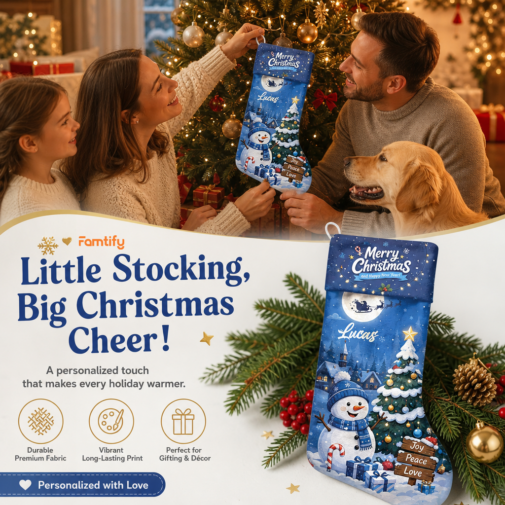 Personalized Snowman & Christmas Tree Christmas Stocking with Custom Name