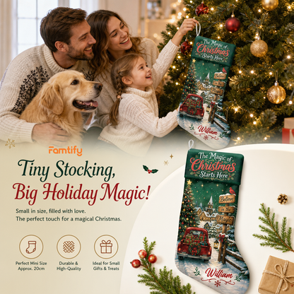 Personalized The Magic of Christmas Starts Here Christmas Stocking with Custom Name