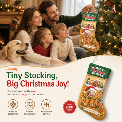 Personalized Made with Love Gingerbread Christmas Stocking with Custom Photo