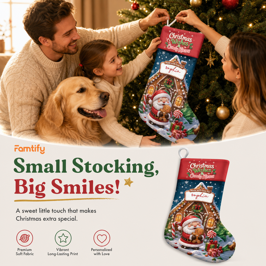 Personalized Christmas Wishes & Candy Kisses Christmas Stocking with Custom Name