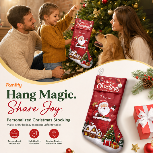 Personalized Merry Christmas Santa Claus Christmas Stocking with Custom Name