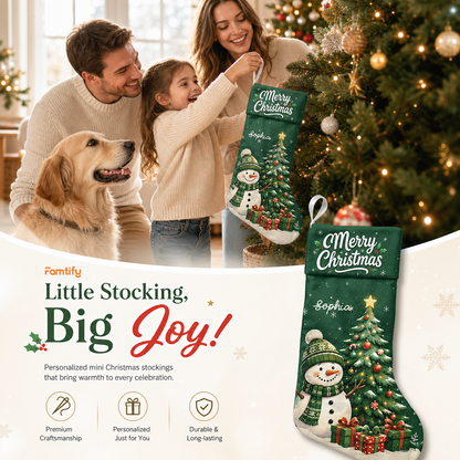 Personalized Merry Christmas Snowman Christmas Stocking with Custom Name