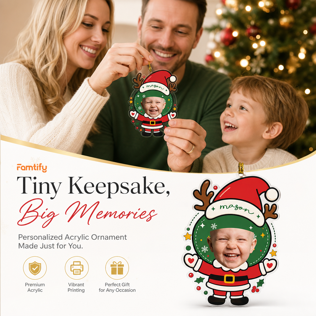 Custom Photo Face Santa Claus Acrylic Ornament - Personalized Christmas Tree Decor Gift